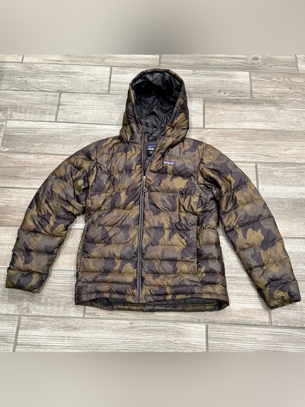 Patagonia Down Sweater Hoody Down Puffer Jacket Hooded Camo Full Zip Size S
